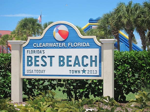 Sign that shows Clearwater FLorida has won the best beach award