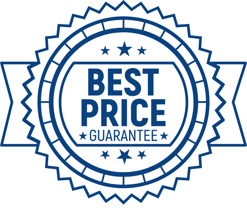 Best Price Guarantee award ribbon logo blue colored