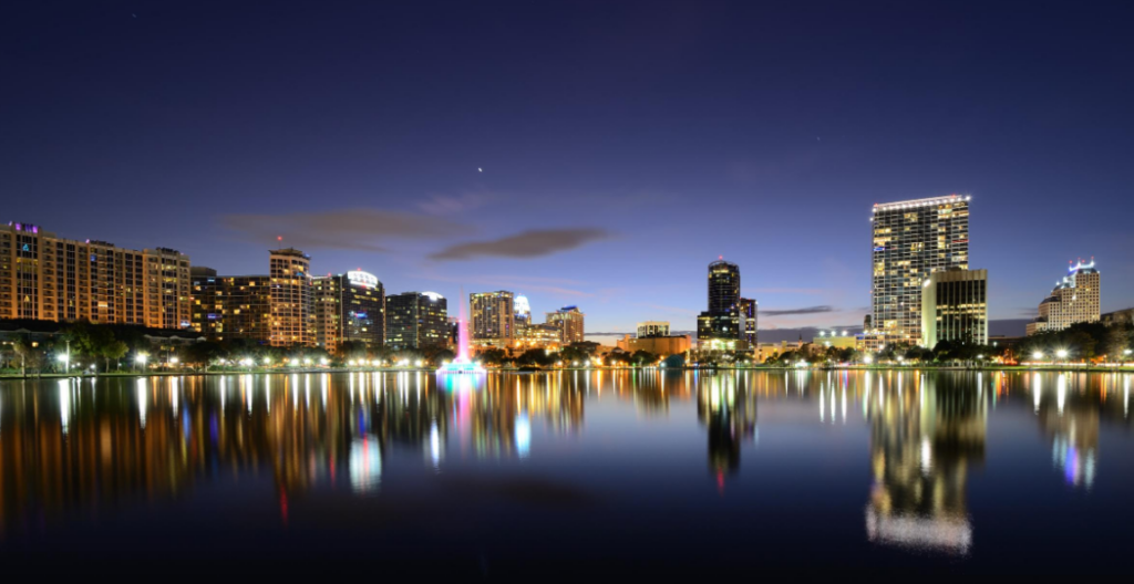 Downtown Orlando night time view